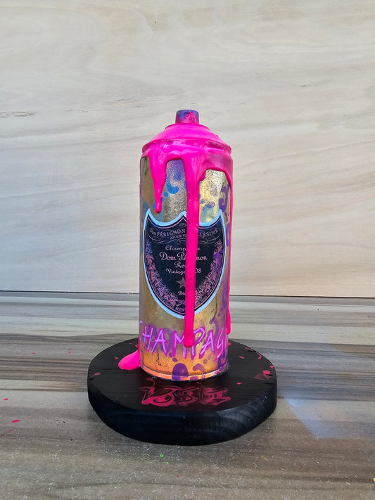 Exclusive 1 of 1 pink drip "Dom Pèrignon" recycled Spraycan Artwork | Goldleaf